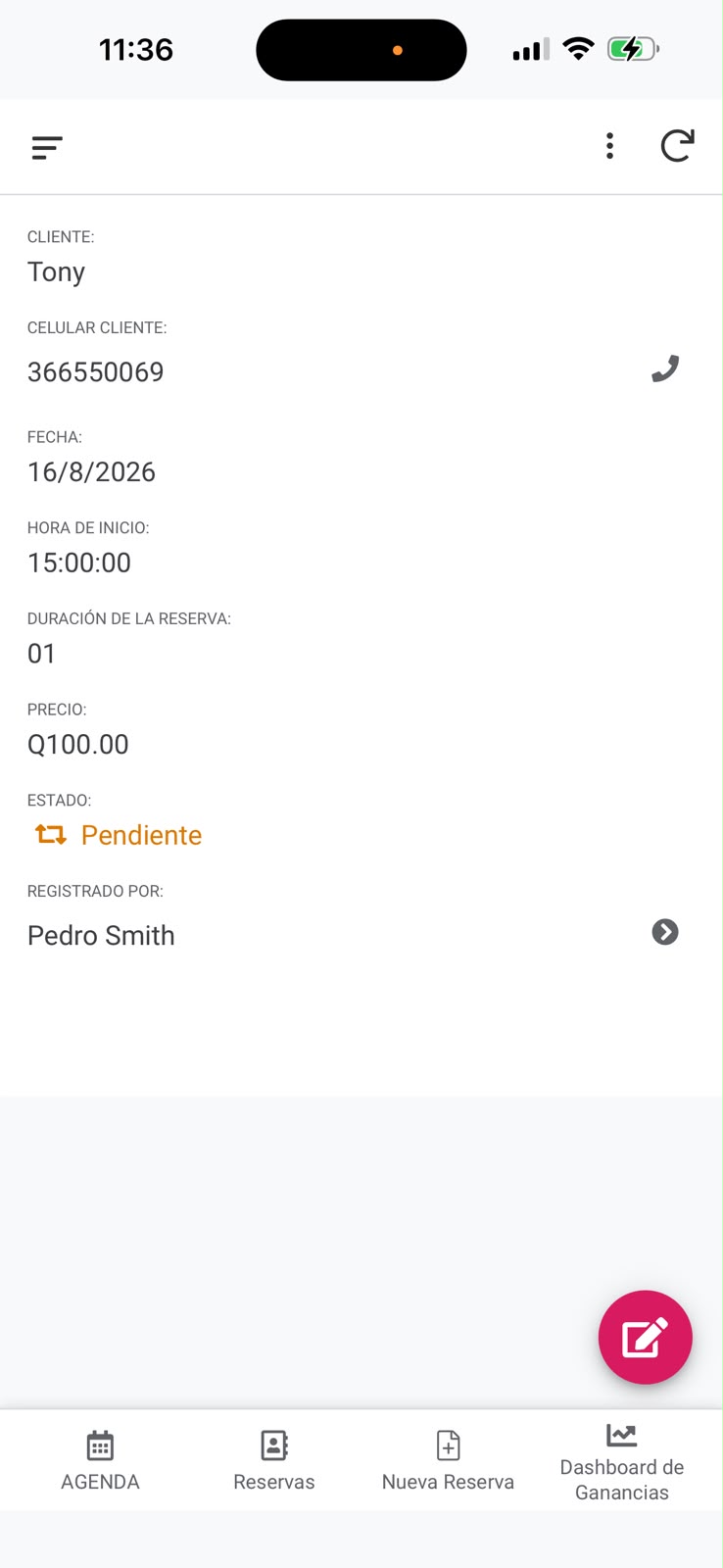 Detalle de una reserva